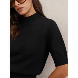 REISS Aria Cotton and Wool Funnel-Neck Knit Top
